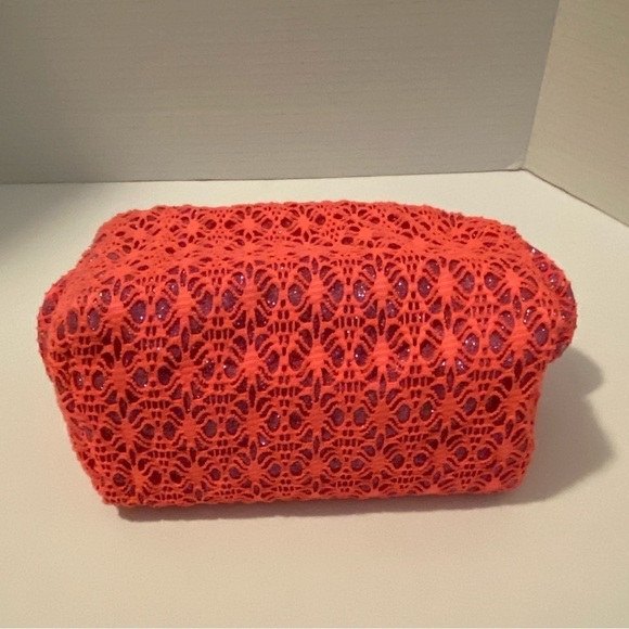 Pink Crochet Glitter Cosmetic Bag. - Picture 5 of 9